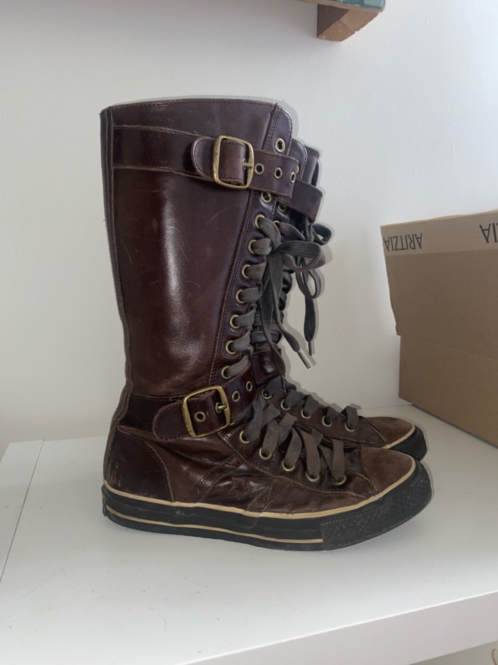 RARE Converse brown leather lace up boots Star 70 2007 Y2K